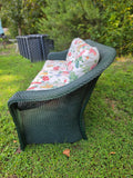 Lloyd Flanders Green Wicker Sofa w/Floral Cushions