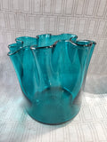 Blue Glass Ruffled Edge Vase