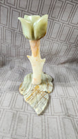 Carved Stone Flower Tapered Candle Holder
