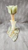 Carved Stone Flower Tapered Candle Holder