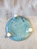 Blue Glazed Footed Pillar Candle Holder
