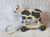 Vintage Primitive Wooden Cow Pull Toy