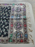 Black and Gold Toned Floral and Bird Motif Table Runner