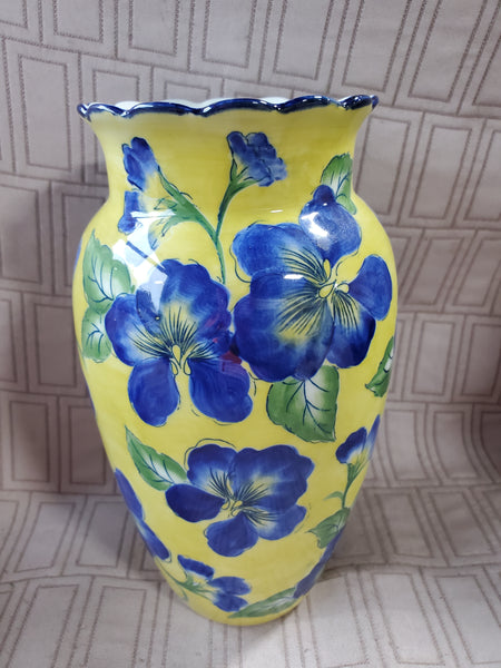 (A) Andrea by Sadek Yellow and Blue Floral Vase (2 AVAILABLE PRICED INDIVIDUALLY AT $18 EACH)