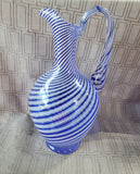 Pasabahce Blue Spiral Art Glass Pitcher Vase
