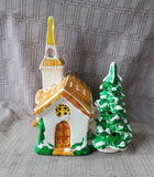 Vintage Hand Painted Church with Christmas Tree Figurine