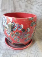 Red Ceramic Planter with Saucer