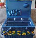 Blue Wicker Sunflower Sewing Basket
