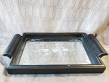 Black Distressed Wooden Mirrored Vanity Tray