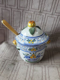 Hand Painted Ceramic Dijon Mustard Jar with Spreader