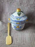 Hand Painted Ceramic Dijon Mustard Jar with Spreader