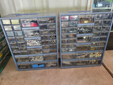 Two Blue Garage Storage Boxes w/Small Plastic Drawers - Filled w/Random Hardware