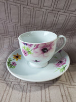 White Ceramic Dragonfly Teacup and Saucer Set