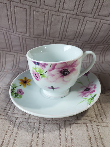 White Ceramic Dragonfly Teacup and Saucer Set