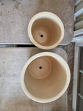 Two Crate & Barrel Glazed Pottery Planters w/Bronze Tone Accents