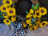 Grapevine and Faux Sunflower Wreath