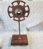 Recycled Metal Crank Wheel Folk Art Statue