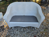 B-Lloyd Loom White Wicker Glider Loveseat, Swivel Chair and Table Set w/Sunbrella Cushions