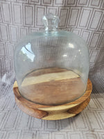 Glass Dome and Wood Cheese Tray