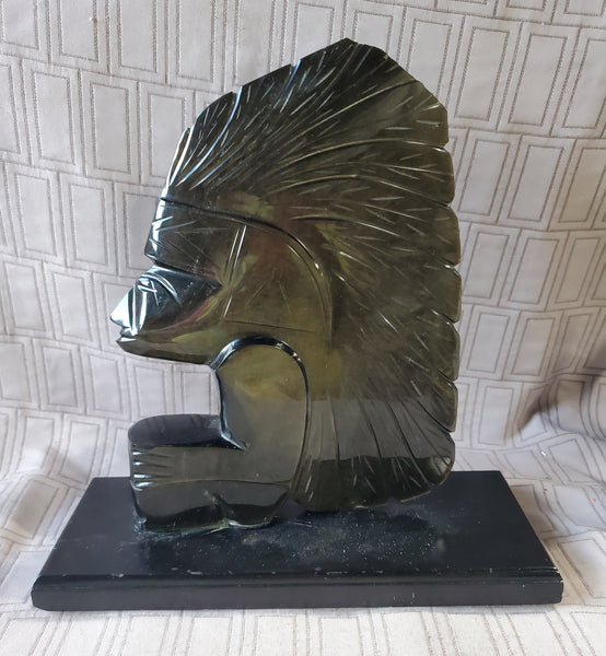 Carved Onyx Obsidian Mayan Statue