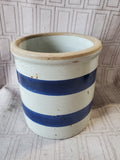 Blue Striped Small Pottery Crock