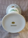 White Ceramic Vase with Green Floral Detail