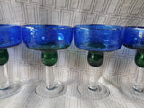Set of 6 Hand Blown Blue and Green Margarita Glasses