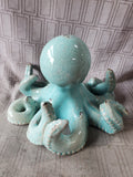 Crackle Glazed Blue Ceramic Octopus Figurine