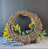 Grapevine and Faux Sunflower Wreath