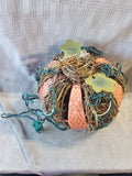 Lighted Metal and Wood Pumpkin Figurine WORKS