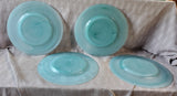 Set of 4 Aqua Blue Swirl Glass Dinner Plates