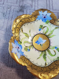 Blue Floral Gold Toned Rim Trinket Dish
