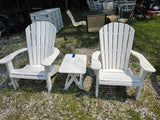 Two Crutchman Poly Adirondack Chairs + Folding Side Table