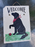 Painted Slate Black Lab Welcome Plaque