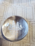 Domed Etched Ship Clear Glass Paperweight