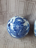 2 Piece Asian Inspired Blue and White Ceramic Decor Lot
