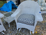 A-Lloyd Loom White Wicker Glider Loveseat, Chair and Table Set w/Sunbrella Cushions