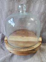 Glass Dome and Wood Cheese Tray