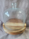 Glass Dome and Wood Cheese Tray