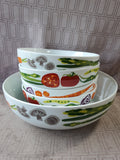 5 Piece Crate & Barrel Jane Dixon Vegetable Motif Salad Serving Bowl and Salad Bowl Set