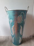 Pair of Galvanized Metal Floral Flower Bucket