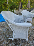 A-Lloyd Loom White Wicker Glider Loveseat, Chair and Table Set w/Sunbrella Cushions