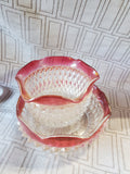 Pair of Clear and Ruby Glass Rimmed Candy Dishes