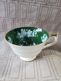 Aynsley Fine Bone China Dark Green and White Rose Teacup and Saucer Set