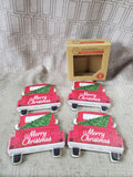 Set of 4 Holiday Market Ceramic Merry Christmas Red Truck Coasters