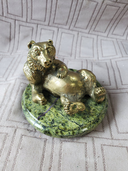 (B) Metal Bear on Stone Base Paperweight