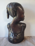 Heavy African Folk Art Dark Wood Woman Bust