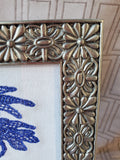 Framed Blue and White Floral Embroidered Artwork