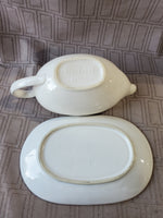 White Stoneware Gravy Boat and Saucer