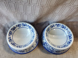 Pair of Blue and White Floral Ceramic Pet Bowls